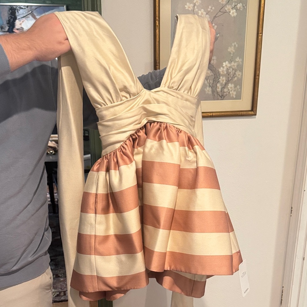 ZIMMERMANN TIERED HALTER COCKTAIL DRESS, BLUSH AND CREAM, NWT, NEVER WORN
